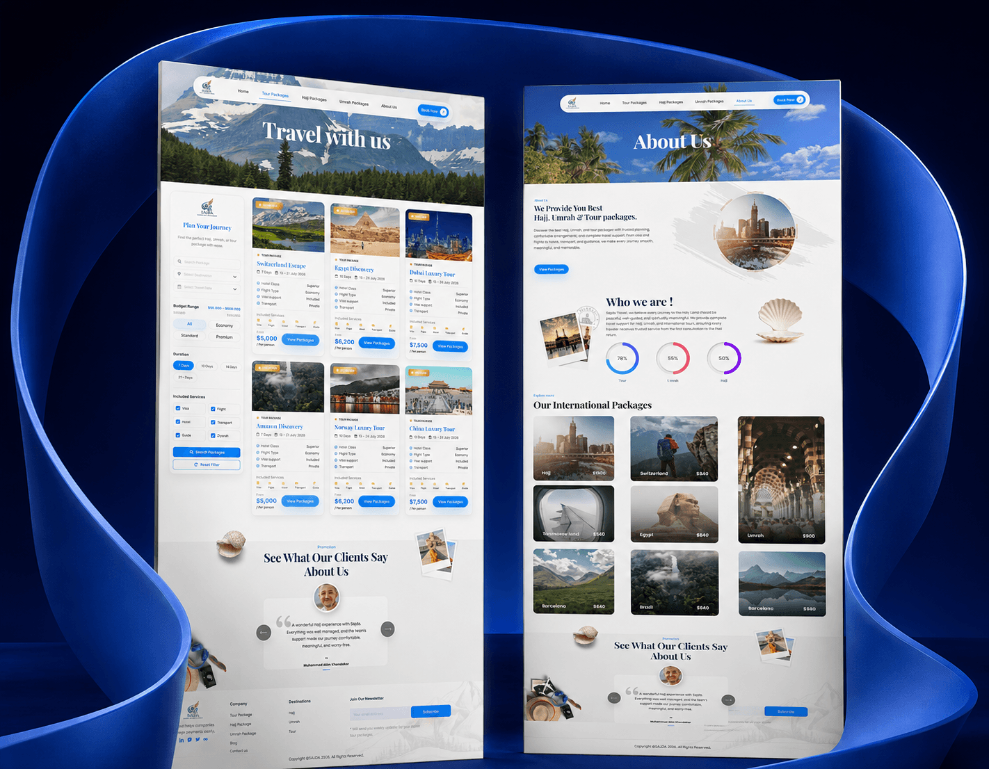 Sajda Travel booking experience screens
